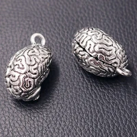 2pcs silver plated 3d anatomical smart brain charm hip hop necklace earrings pendant diy metal jewelry handicraft making 3620mm