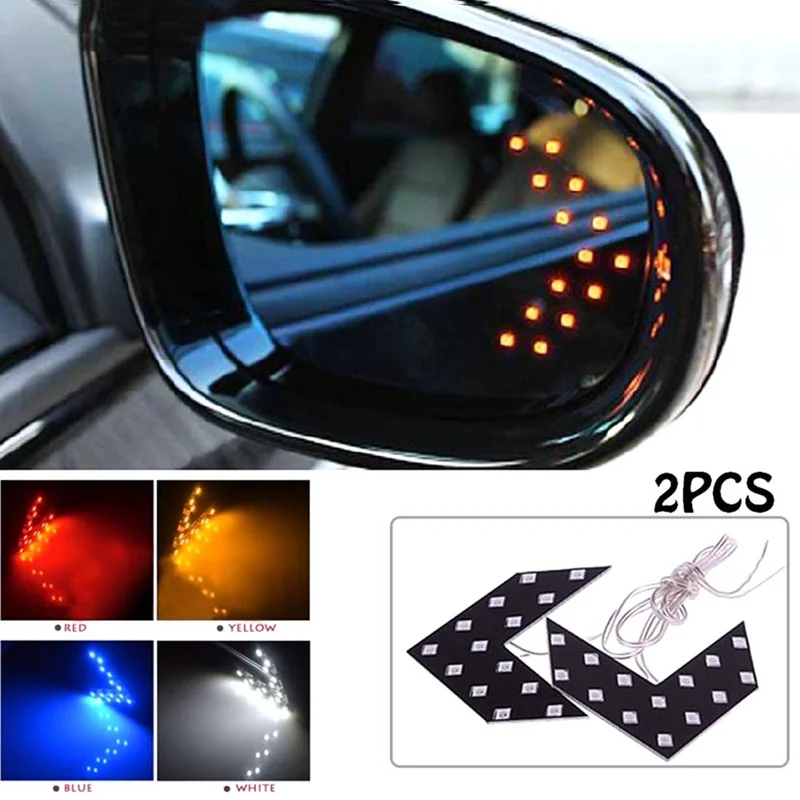 

2pcs Car Rearview Mirror Turn Signal Hidden 14SMD Arrow Indicator Flashing Warning Light Panel Light Car Accessories Blue Yellow