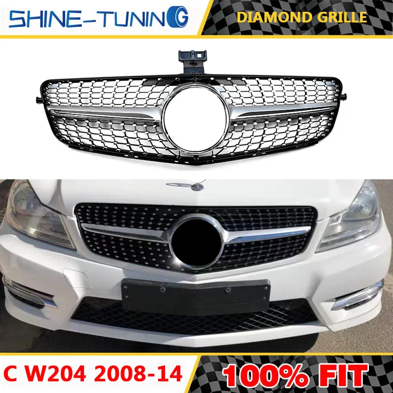 Пластиковая решетка подходящая для класса C W204 Алмазная 2008-2014 черная/Серебристая
