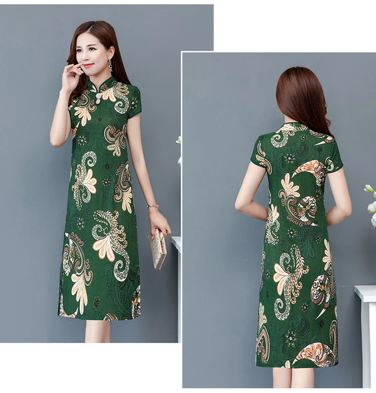 Новинка Qipao три четверти женское летнее платье одежда цветочные Чонсам подарок Новогодняя традиционная китайская одежда