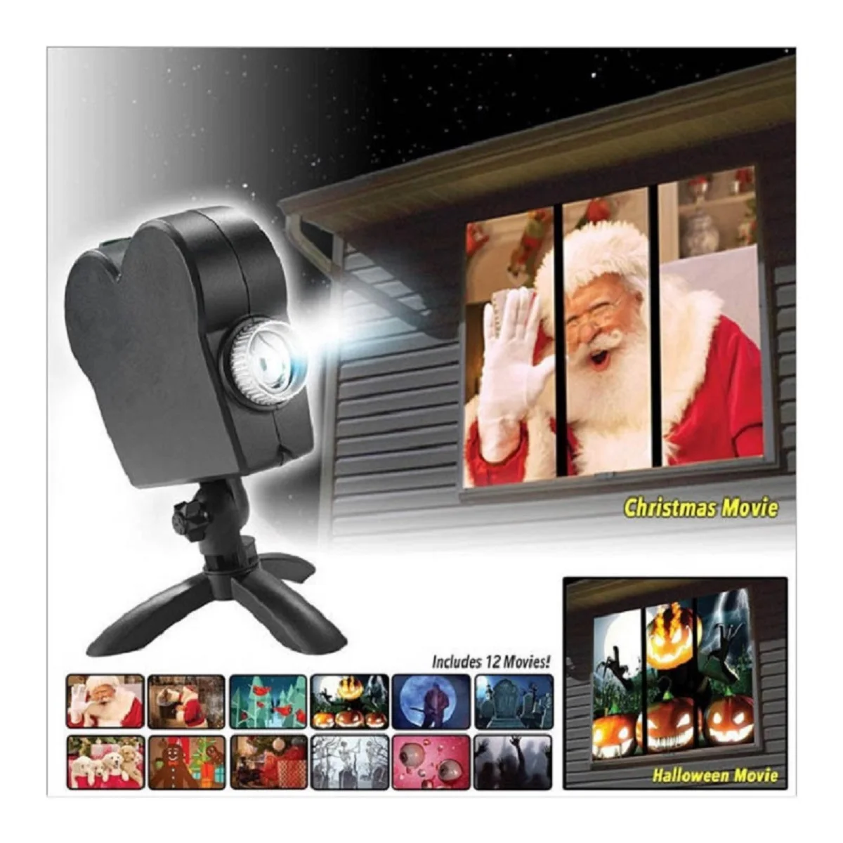 L&aacute;mpara de proyecci&oacute;n LED de Feliz Navidad, 12 pel&iacute;culas para vacaciones, decoraci&oacute;n al aire libre, proyector, decoraci&oacute;n de habitaci&oacute;n, ventana del pa&iacute;s de las Maravillas-0