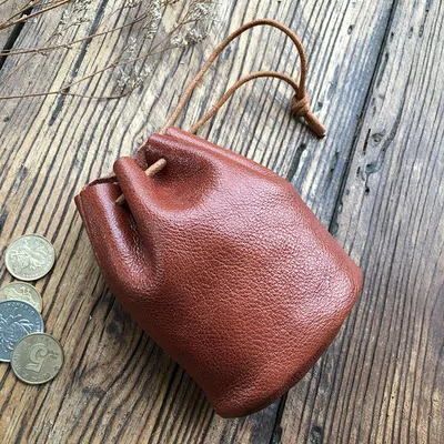 Dark brown Маленькая сумка для монет унисекс из натуральной кожи, мини-карман для монет, креативная струна, винтажный кошелек, уникальная сумка для монет, карман для денег - Цвет: Dark brown