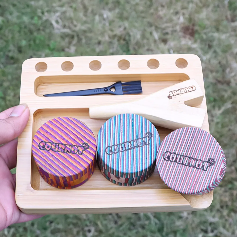 

COURNOT 3-layer 50mm Herb Grinder High Hardness Color Wood Grinder+Bamboo Cigarette Tray+Small brush