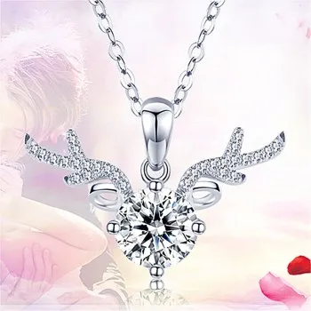 

Angel Imitation Diamond Stone Silver Necklace Female Deer Happiness Clavicle Chain Pendant Tide Celebrity JDZ817