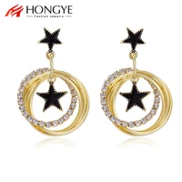 hongye crystal multilayer round shaped black star drop earring for woman girl party weeding hip hop jewelry new hot sale