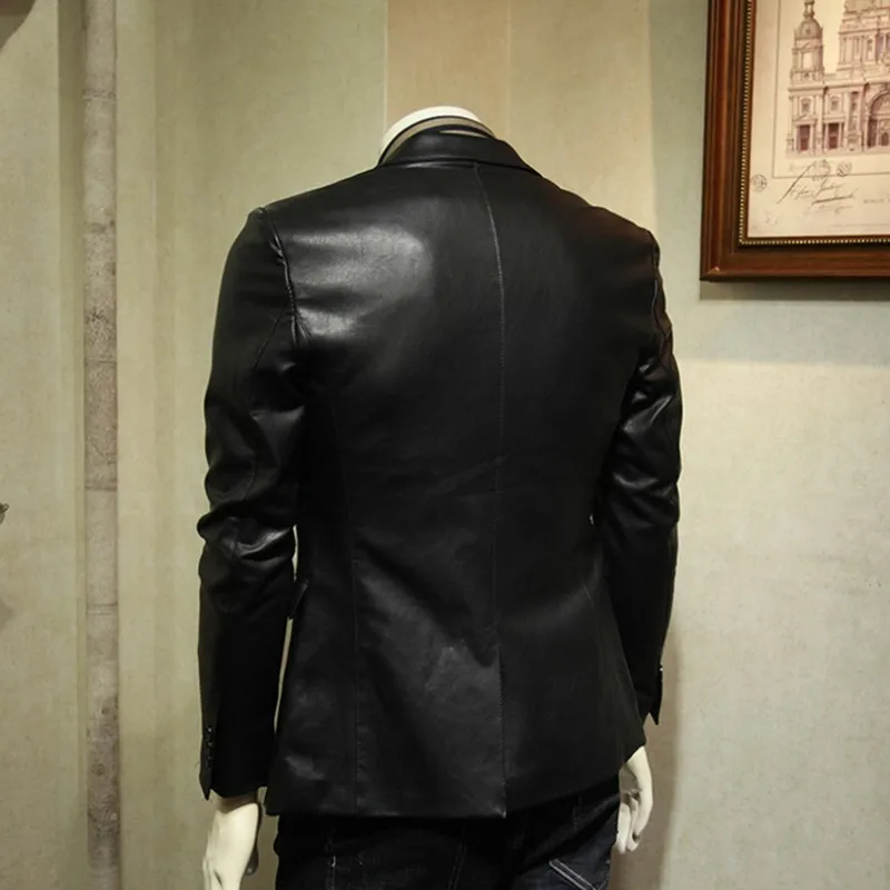 Умный Повседневный весенний мужской блейзер из искусственной кожи на одной