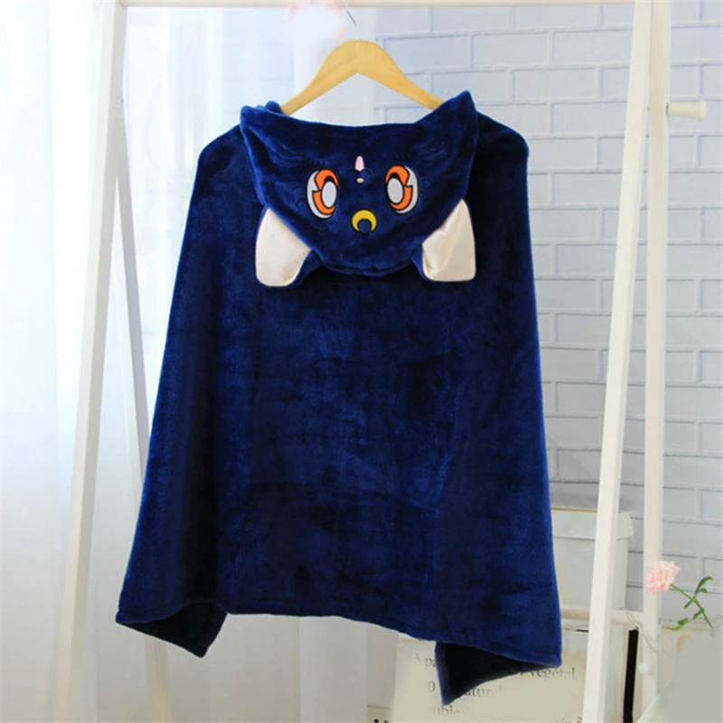 

1pcs Anime Sailor Moon Hooded Cloak Cosplay Costume Kawaii Animal Luna Cat Cape Air Condition Blanket for Women Men Gift Hot