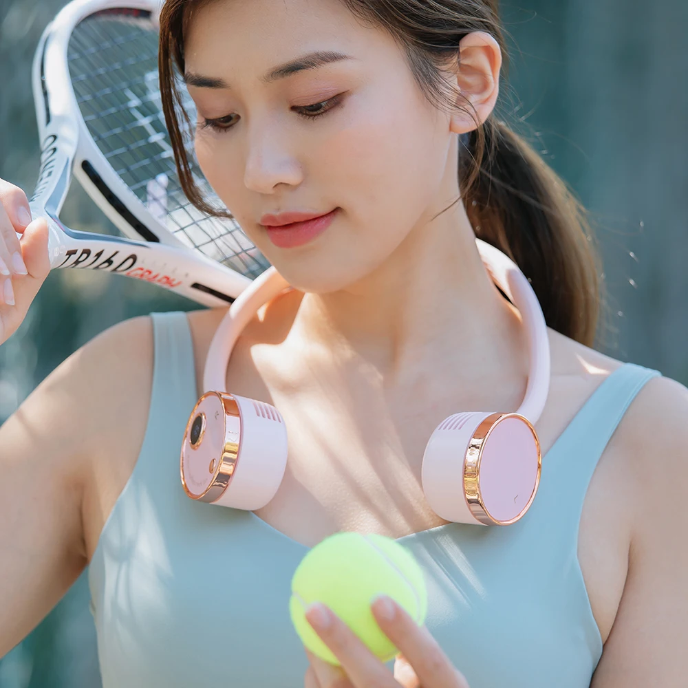 

Mini USB Rechargeable Portable Neck Fan LED Display With Battery Small Fans Free Adjustment Summer Fan