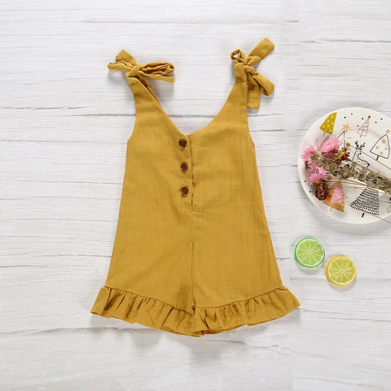 

Baby Summer Clothing Kids Baby Girl Strap Romper Clothes Ruffle Sleeveless Belt Solid Bib Overalls Outfits 1-6Y1