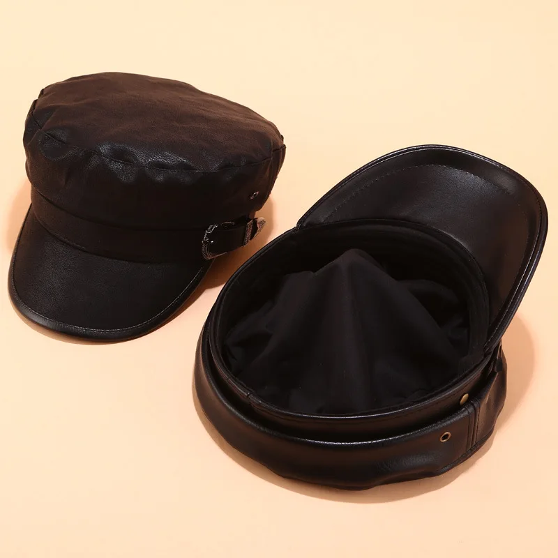 Осенне зимние женские армейские Кепки из искусственной кожи женская черная