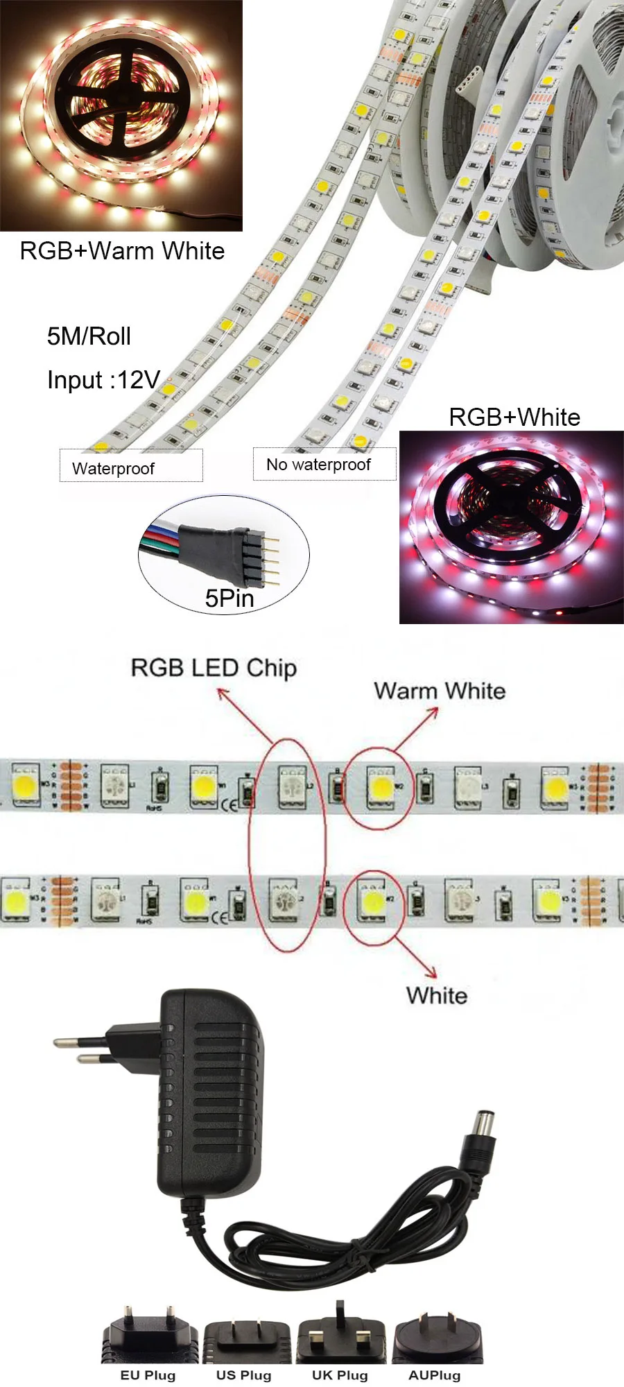 5 м 10 м 15 м WiFi Светодиодная лента RGB Водонепроницаемая SMD 5050 RGBW/RGBWW Светодиодная лента DC 12 В+ пульт дистанционного управления+ светодиодный адаптер питания