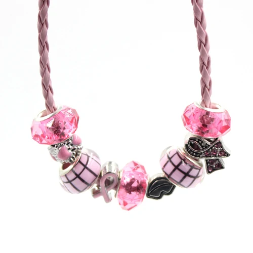 6 шт./лот новейший DIY европейский браслет из бисера Розовая Лента Рак груди