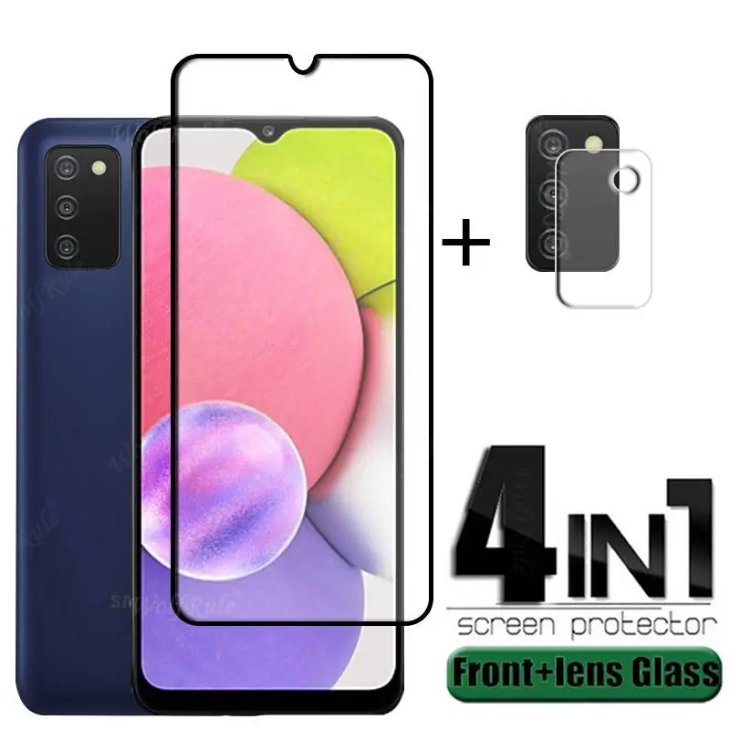 Protector de pantalla para Samsung Galaxy A03S, cristal templado HD para Samsung A51 A72 A52 A03S, 4 en 1-0