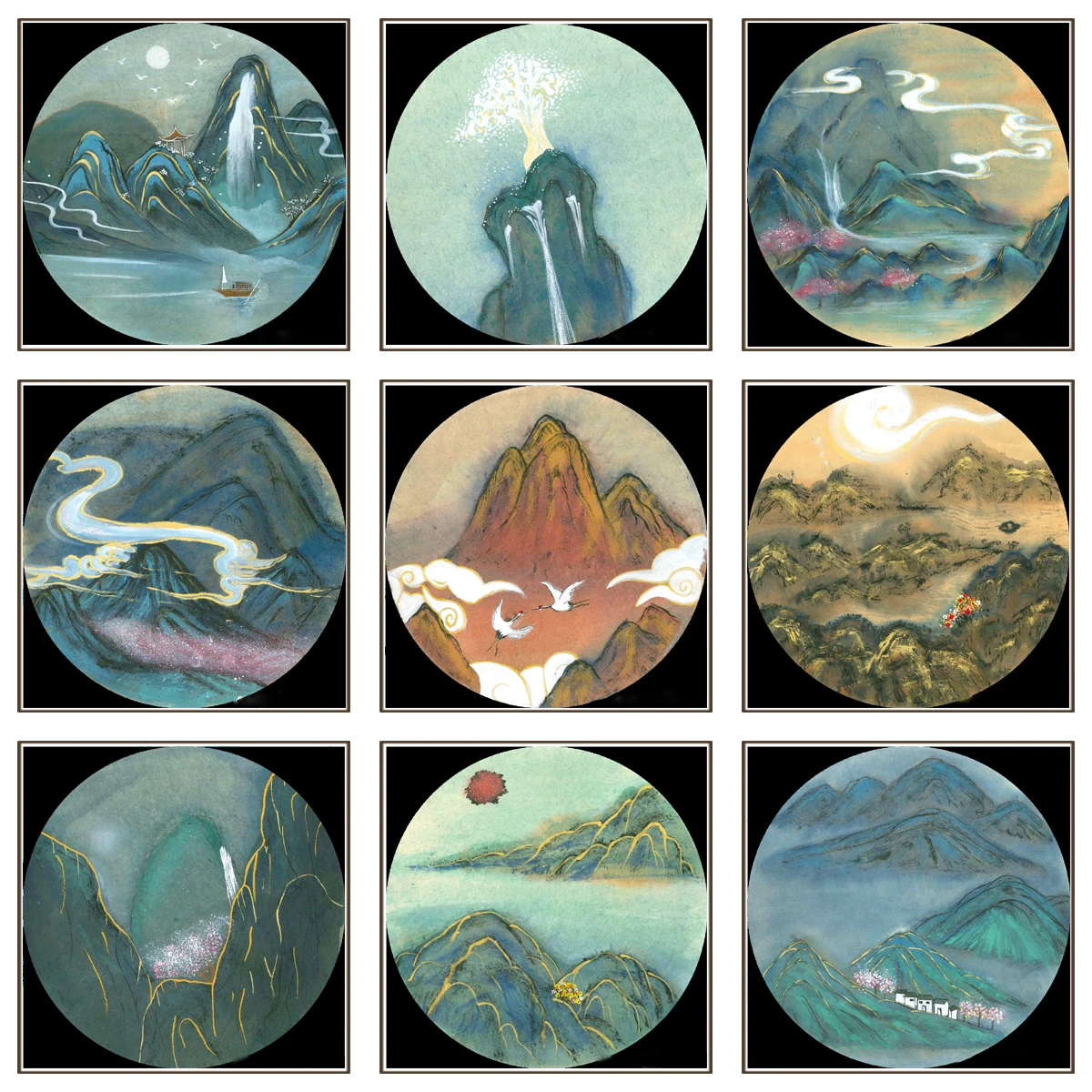 Постер с рисунком Китайских гор в стиле ретро рисунок на холсте настенное