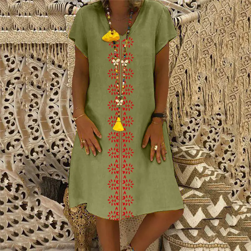 fashion dress 2 Летние платья Robe Femme Ete пляжные хиппи бохо размера плюс платья для женщин 4xl 5xl линия Sukienka льняная одежда из хлопка - Цвет: fashion dress 2