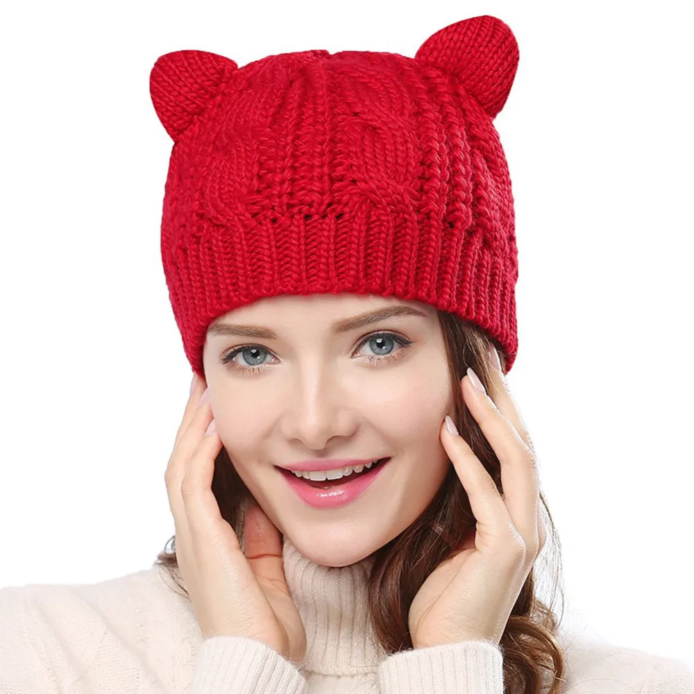 Лидер продаж 2020 милые шапки с кошачьими ушками для женщин вязаные брендовые