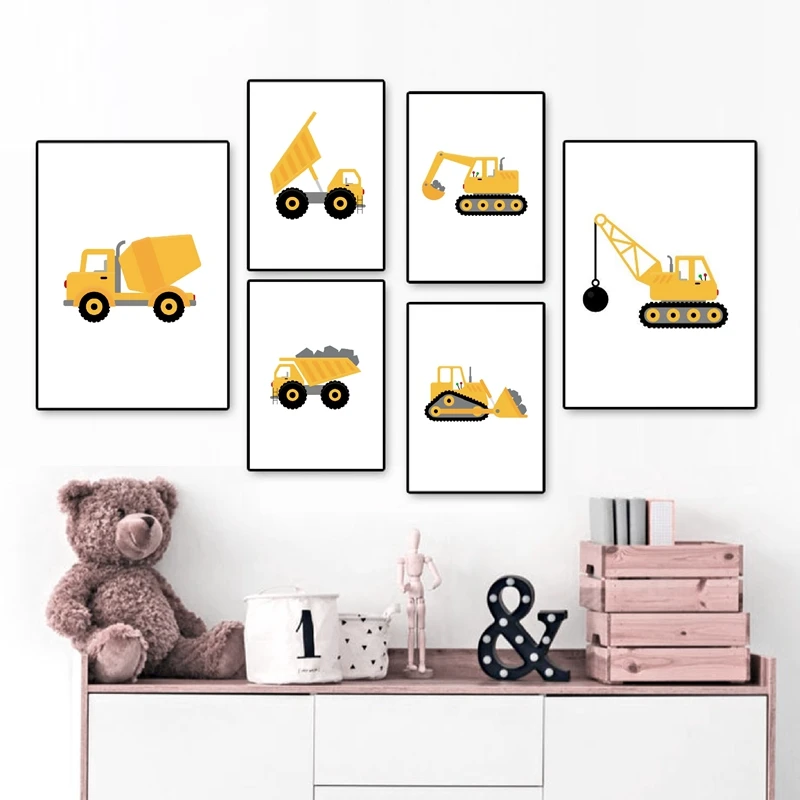 Строительная машина подарок для мальчиков плакаты и принты Dumptruck Digger акварельные