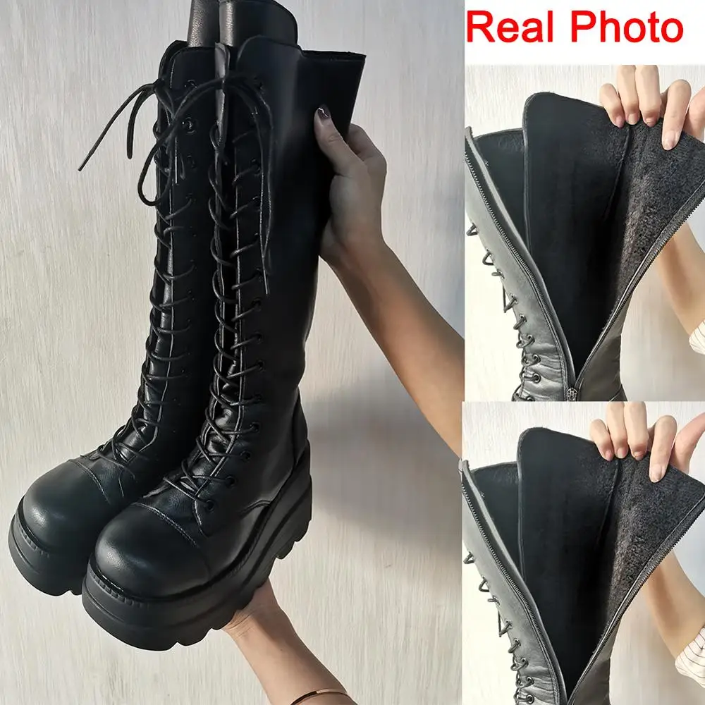 

On sale luxury brand female platform boots wedges thick bottom women boots autumn winter punk cool shoes woman