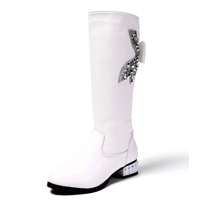 Сапоги до колена для девочек сапоги на низком каблуке с бантом принцесс детские