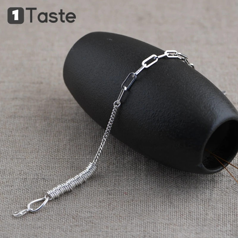 

ONE TASTE 925 Sterling Silver Hollow Circles Mix Chains Women's Bracelets Fine Jewelry Simple Geometric Trendy Bracelet Gift