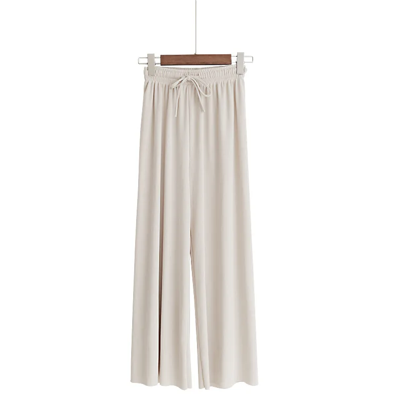 

Ice Silk Wide-Leg Pants Women's Summer Thin 2021 New High Waist Drooping Mop Trousers Loose Straight Casual Pants