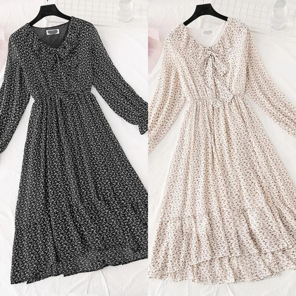 

Женское Элегантное Длинное платье, весеннее зеленое офисное шифоновое платье с V-образным вырезом и принтом, повседневные платья с длинным ...