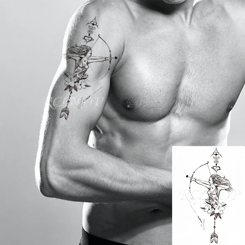 Водостойкая Временная тату цветок сексуальная девушка сердце стрела