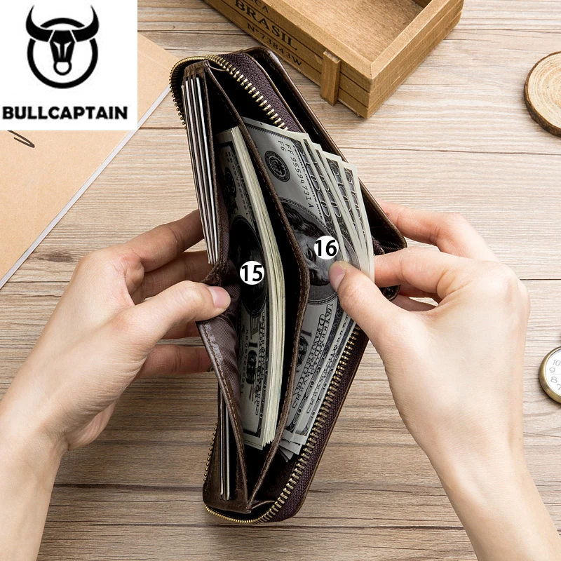 BULLCAPTAIN Новое поступление мужской кожаный бумажник RFID мужской кошелек из воловьей кожи портмоне тонкий дизайнерский брендовый кошелек Billetera para hombres