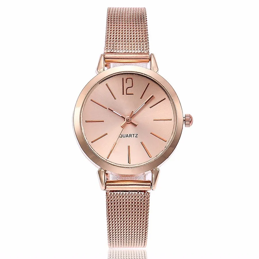 

Fashion Women Stainless Steel Silver Gold Mesh Watch Unique Simple Watches Casual Quartz Wristwatches Clock Hot Sale