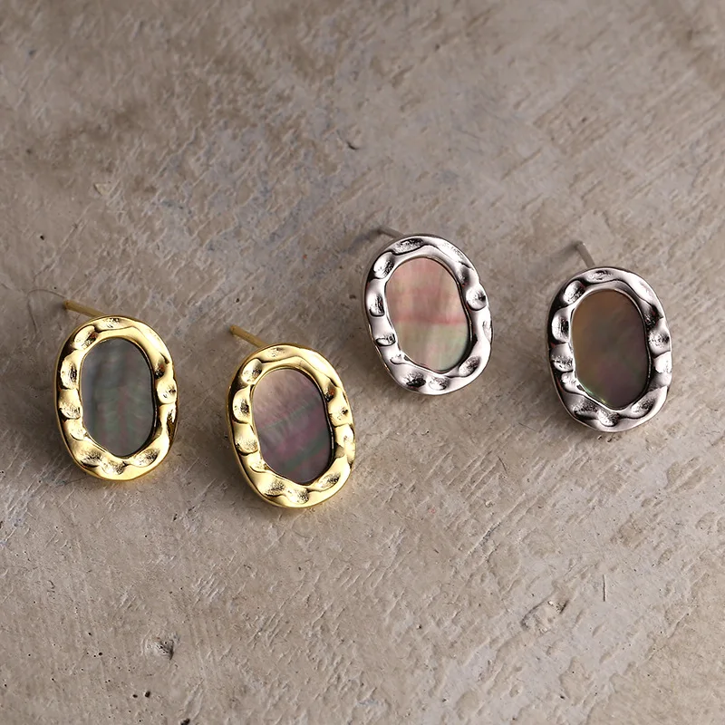 

Женские Геометрические серьги овальной формы, из серебра серьги-гвоздики в виде ракушки пробы, простого дизайна, ювелирные украшения для уш...