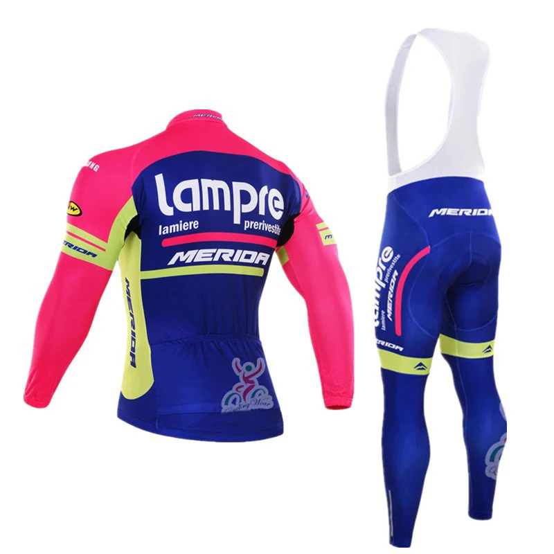 Зимний термальный флис Lampre Команда Велоспорт длинный рукав, дышащий Велоспорт Джерси одежда MTB велосипедная одежда