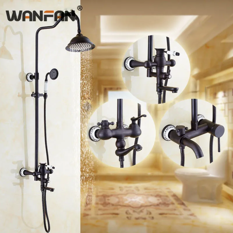 

Shower Faucets Wall Mount Bathroom Faucet Black Shower Head Top Spray Washing Taps For Mixer 3 Ways Home Decoration XE-6002