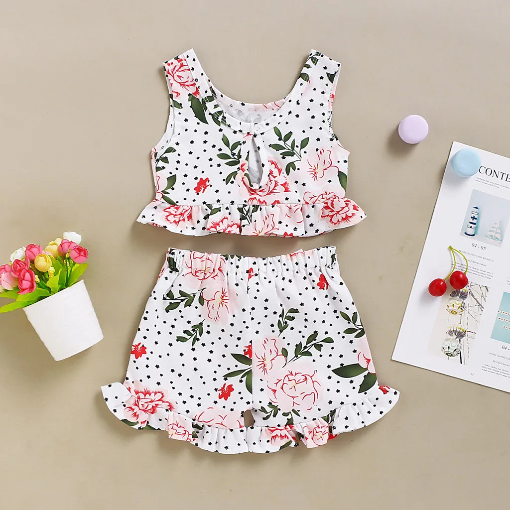 Новинка симпатичная одежда без рукавов с цветочным рисунком для маленьких