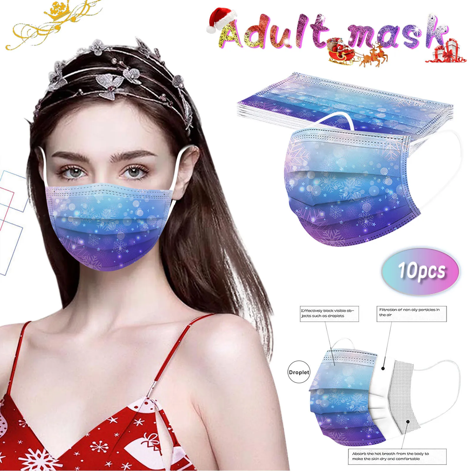 Маска Защитная 3 слойная для взрослых маска Рождественская с принтом Санта