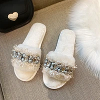 womens shoes plush slippers womens pearl surface plush slippers womens indoor and outdoor warmth and non slip