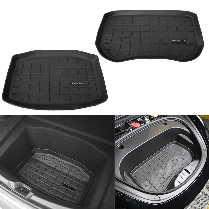 TPE Rubber Front Rear Trunk Mat TPE Pad for Tesla Model 3 Y 2021 Cargo Tray Floor with Model3 Logo Accessories