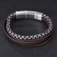 new 2022 high quality lucky vintage mens leather bracelet blackbrown charm multilayer braided women pulseira masculina bb0998