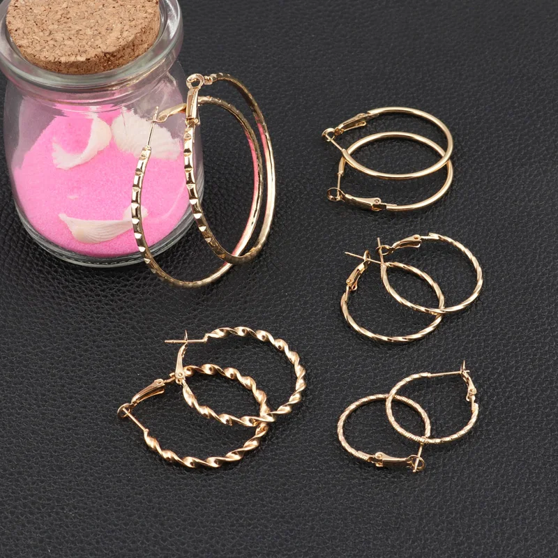 

5 Pairs/Set Punk Alloy Gold Color Big Small Circle Hoop Earrings For Women Statement Jewelry Earrings Set Brincos