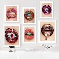 gold diamond lipstick sexy hot lips salon wall art canvas painting nordic posters and prints pictures for living room home decor