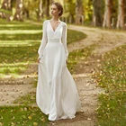 Простое шифоновое свадебное платье UZN в стиле бохо, с V-образным вырезом и длинными пышными рукавами