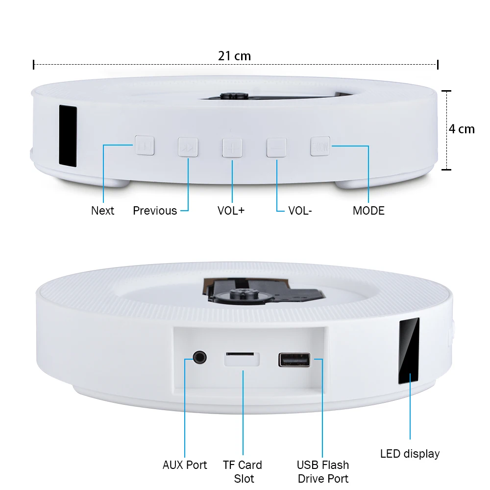 Remote Control Portable CD Player Bluetooth Desk Stand Wall Mountable Walkman LCD Display Home Audio Boombox Radio | Электроника