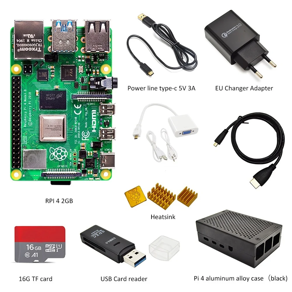Новейший Raspberry Pi 4 Модель B 2 ГБ RAM Полный комплект: чехол + адаптер питания EU линия