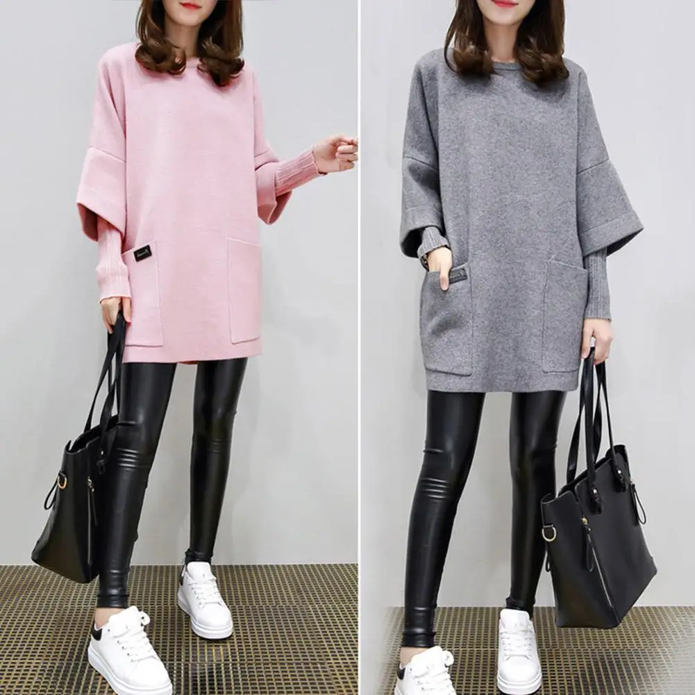 Осенне зимняя женская одноцветная блуза с длинным рукавом и круглым