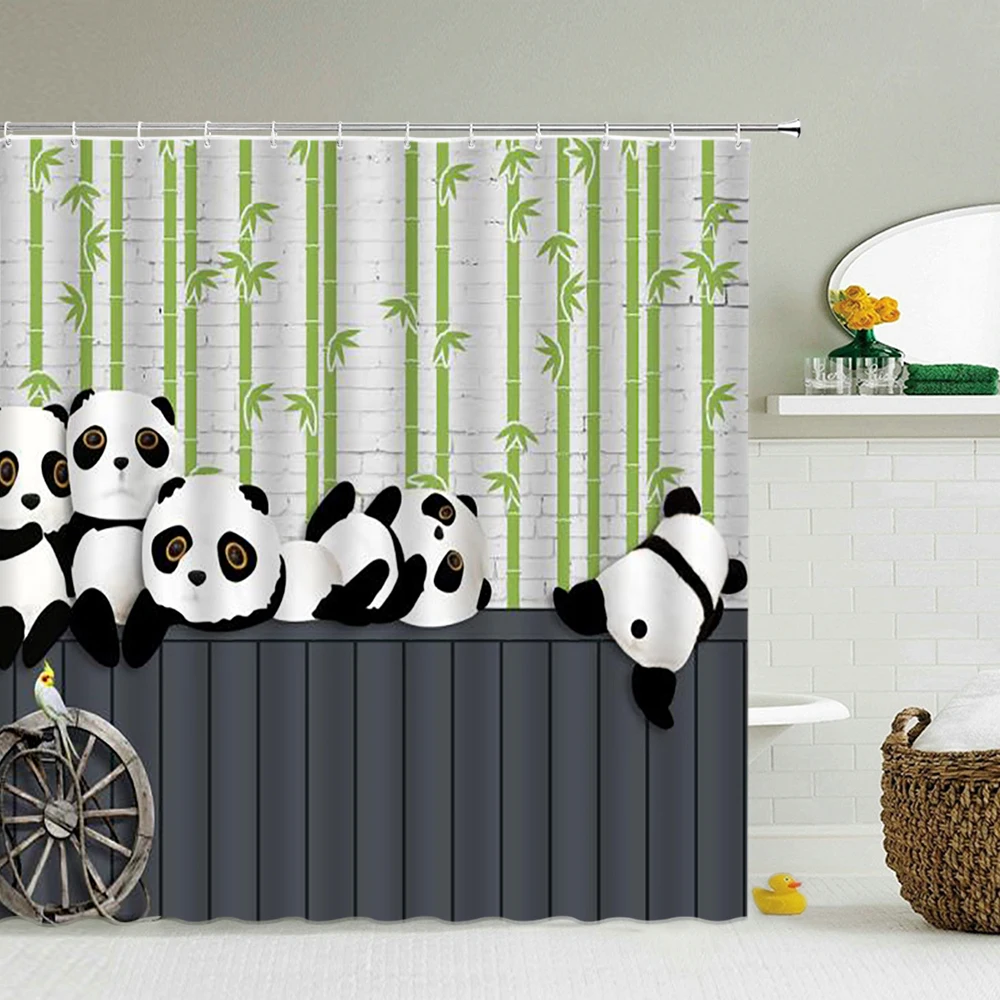 

Panda Dog Cat Shower Curtains Lovely Cartoons 3d Bathroom Curtains Decoration Waterproof Polyester Cloth With Hooks Bath Screen