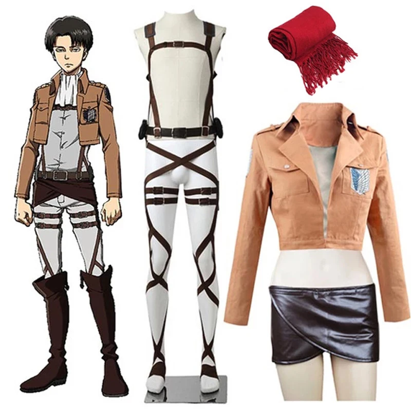 

Куртка для косплея из аниме «атака на Титанов», кожаная юбка рекона корпуса, ремни для крючка, обувь, штаны, шарф, мужской пиджак