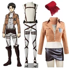 Куртка для косплея из аниме атака на Титанов, кожаная юбка рекона корпуса, ремни для крючка, обувь, штаны, шарф, мужской пиджак