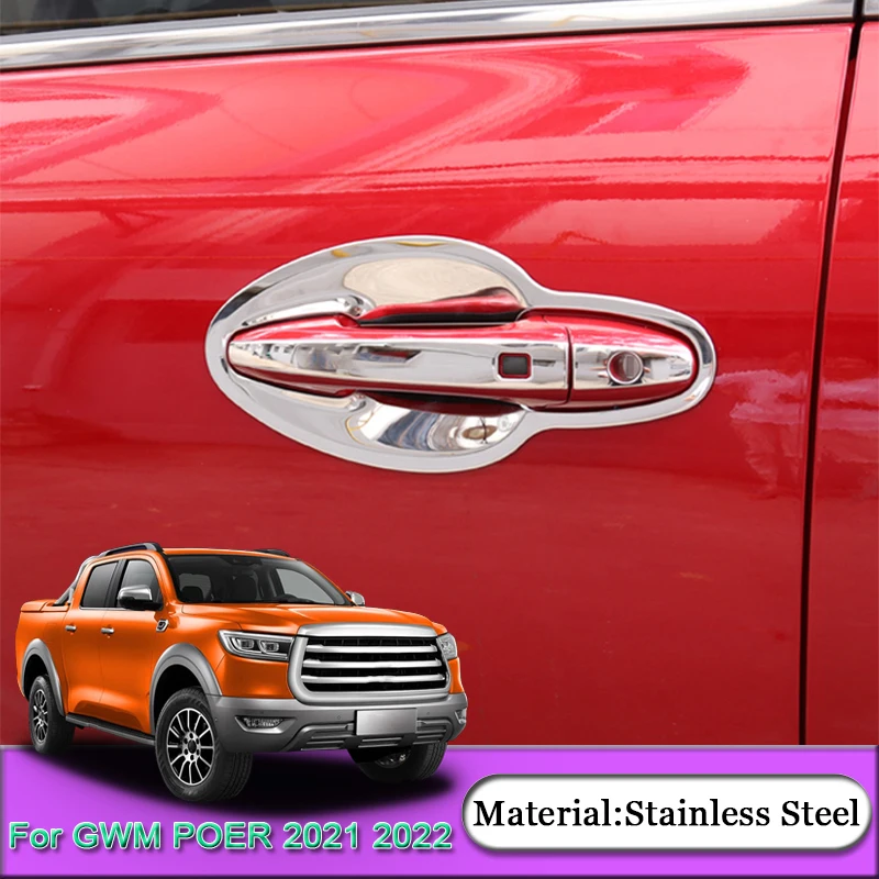 

For Great Wall GWM POER 2021 2022 Car Styling Car Exterior Door Bowl Sequins Handle Cover Frame Stickers Automobiles Accessories