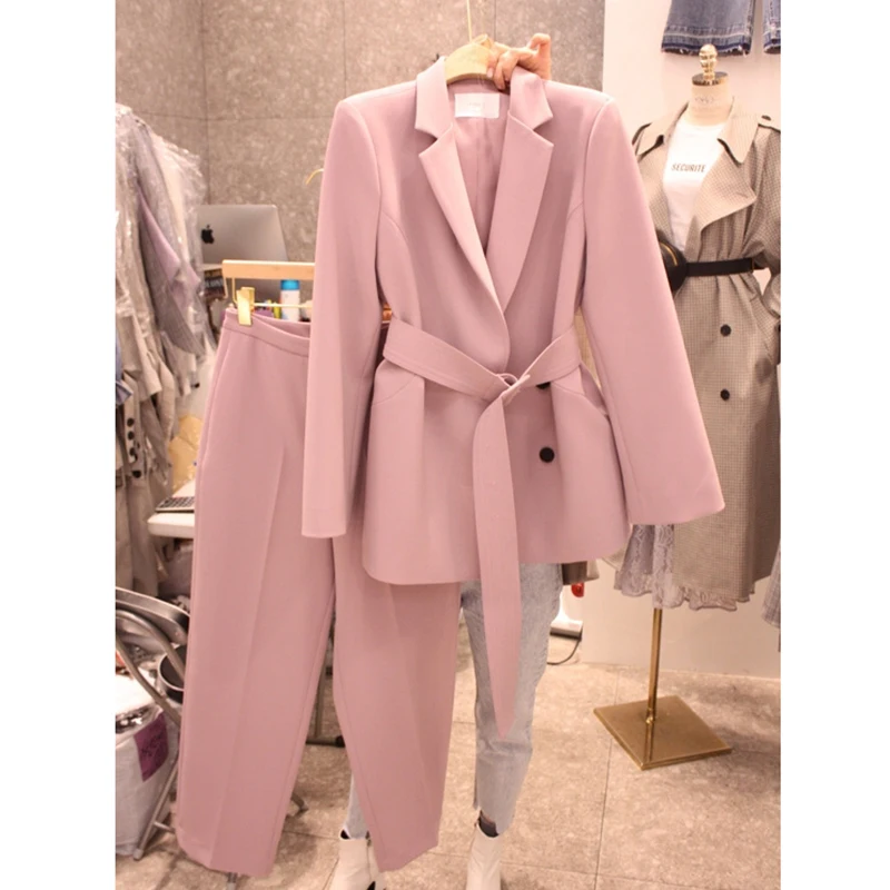 

Autumn and Winter High Quality Korean Women's Pants Suit Two-piece Suit Female Double Breasted Ladies Jacket Slim Trousers