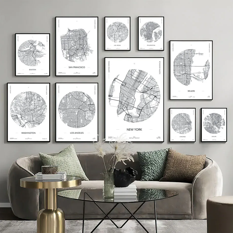 Нью-Йорк Вашингтон Лас Вегас карта американского города настенная Картина на