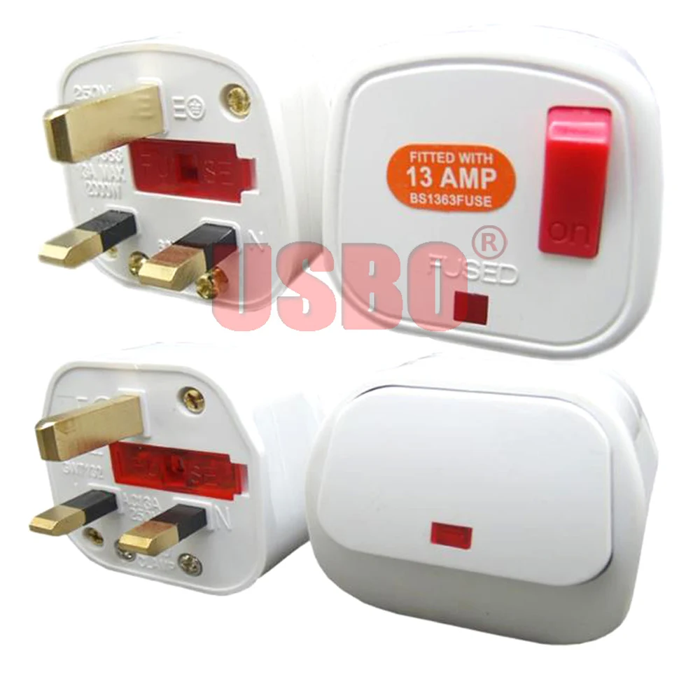 

White 13A 250V British standard 3pins detachable wiring plug with fuse independent switch indicator UK Hong Kong socket Type-I
